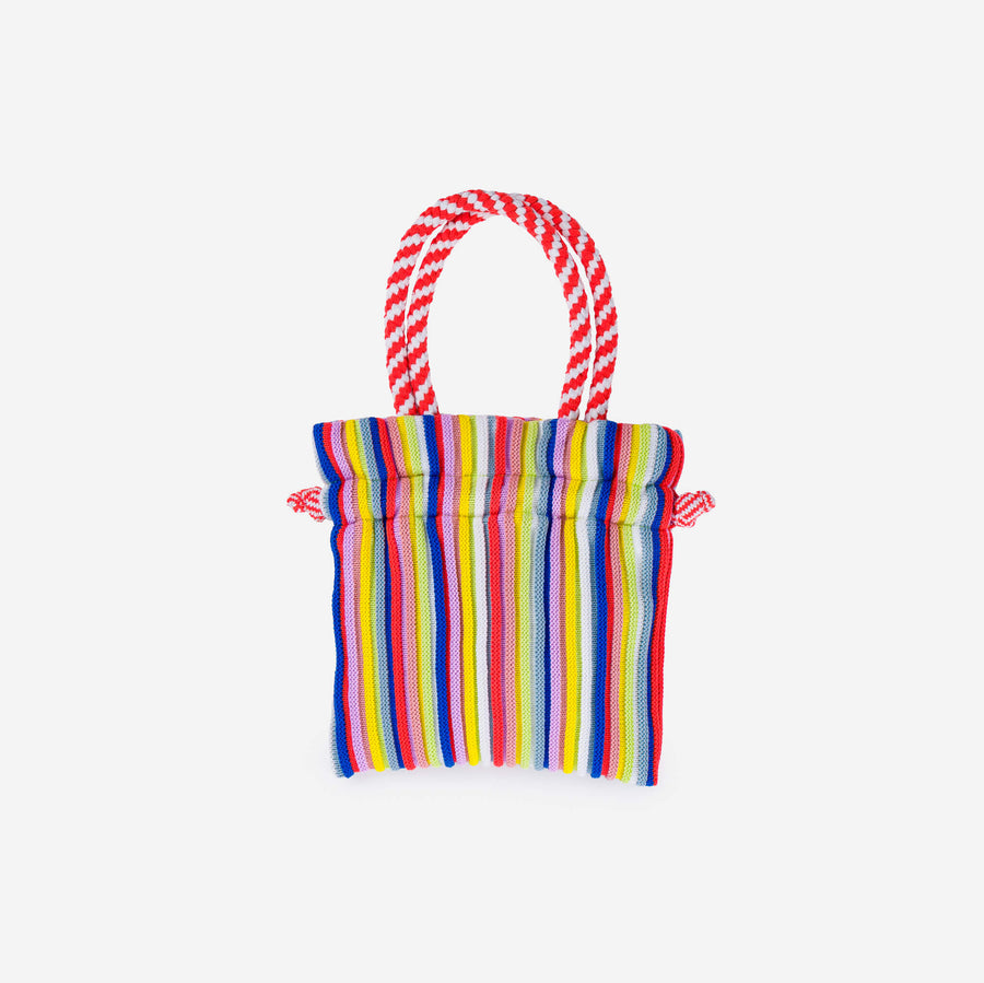 Desert | Circus Mini Tote Drawstring Knit Bag Macrame Handles Stripe