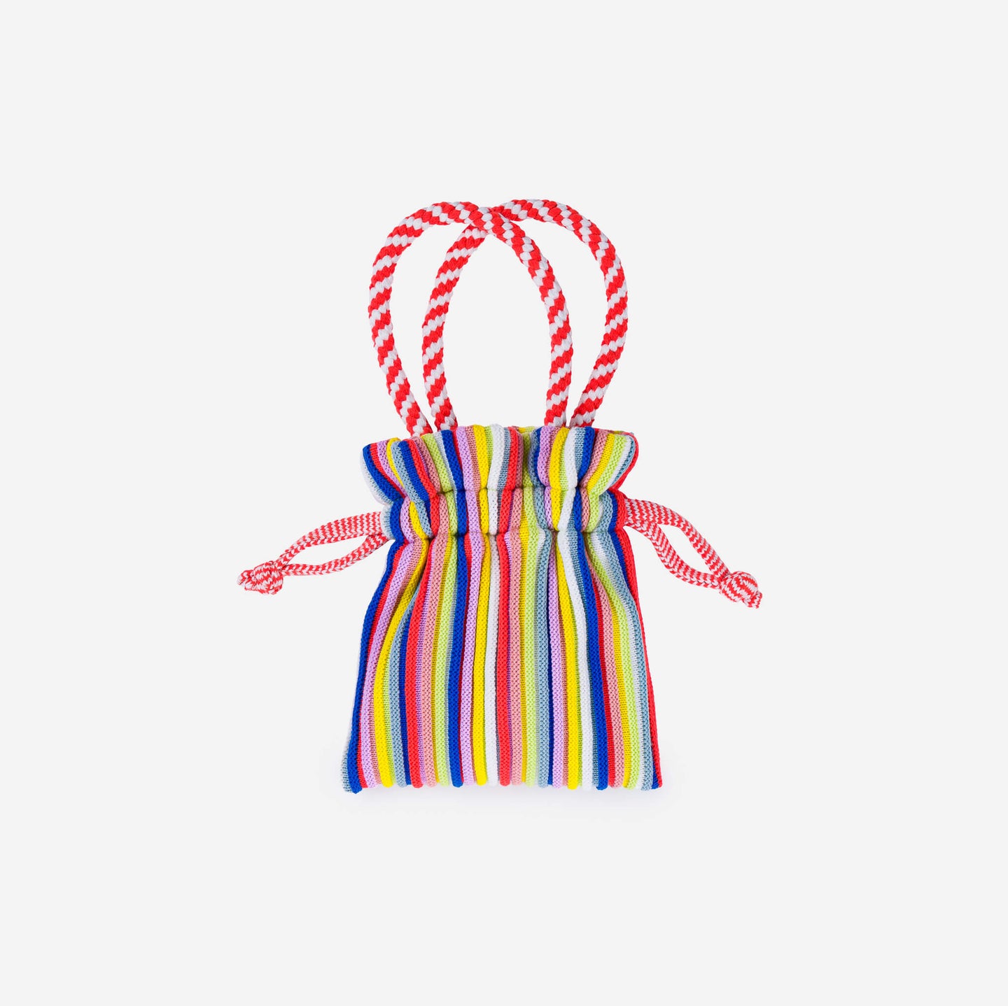 Circus Mini Tote Drawstring Knit Bag Macrame Handles Stripe