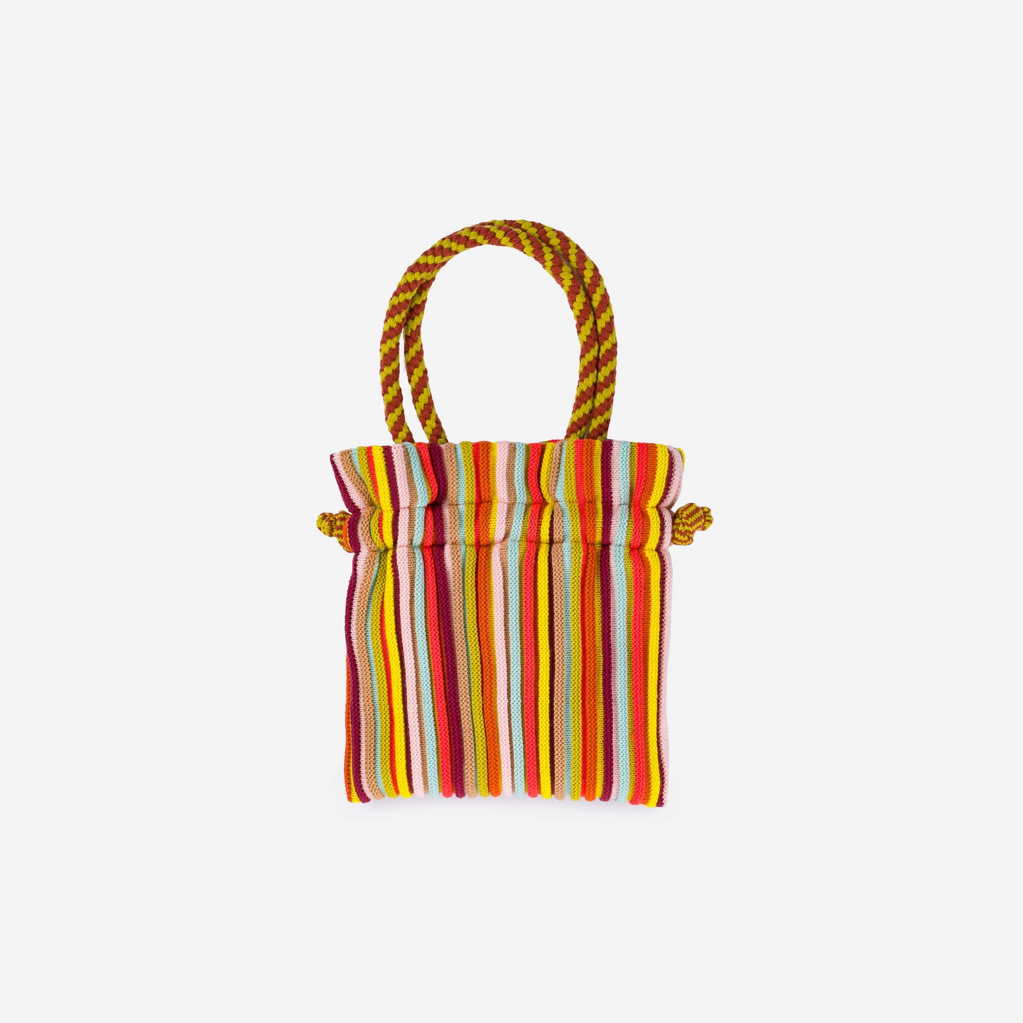 Circus Mini Tote Drawstring Knit Bag Macrame Handles Stripe
