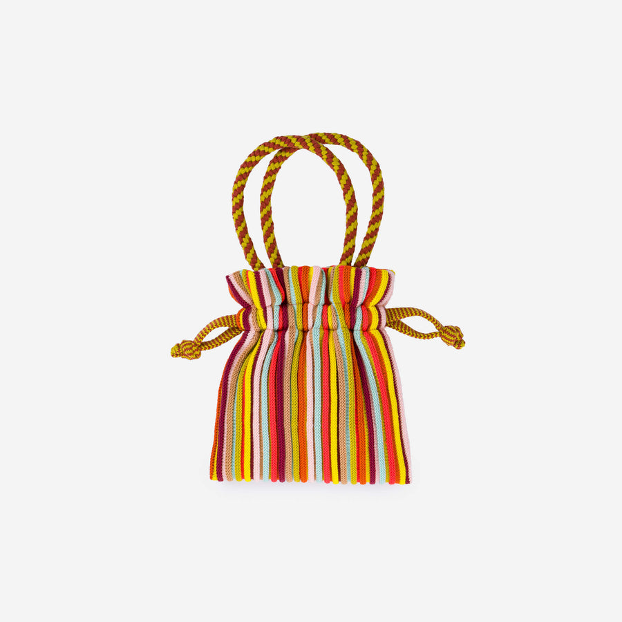 Desert | Circus Mini Tote Drawstring Knit Bag Macrame Handles Stripe