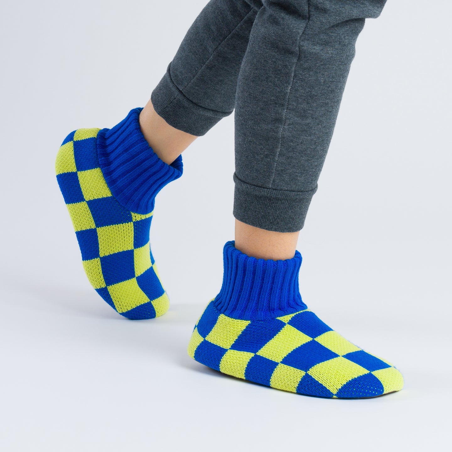 Checkerboard Knit Sock Slippers Knitted Socks Rib Cuff