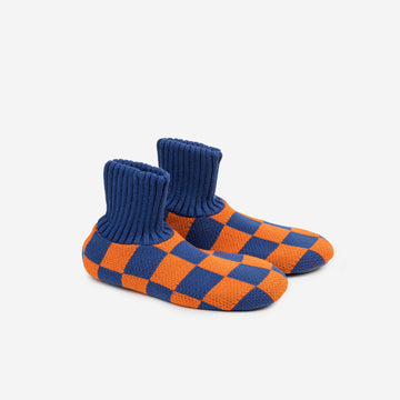 Navy Flame | Checkerboard Sock Slipper