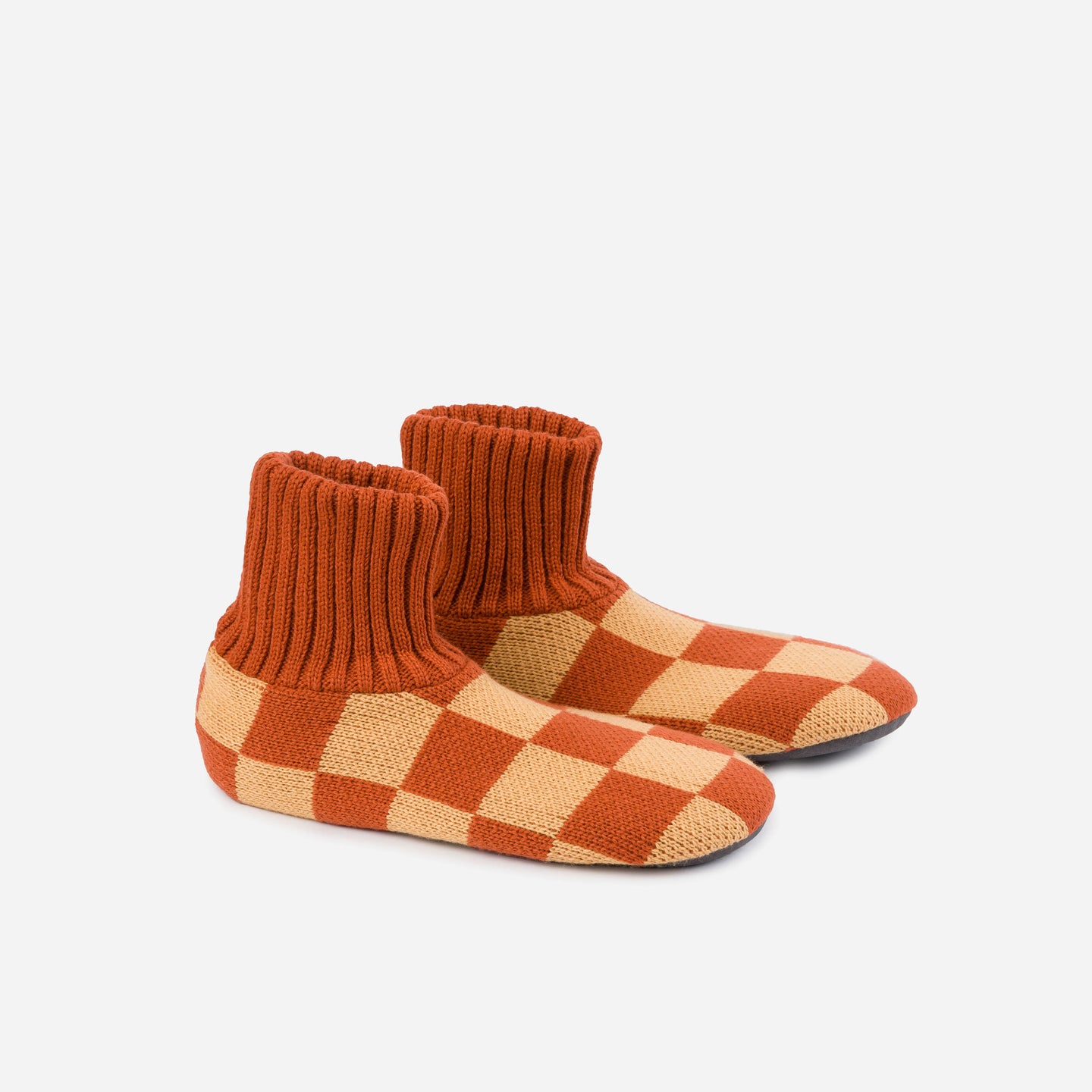 Checkerboard Sock Slippers Knit Unisex Men's Sizes Soft Padded Sole Non-Slip