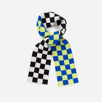Lime Cobalt | Checkerboard Knit Mini Scarf Cozy Neutral Camel