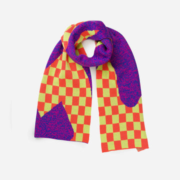 Magenta Cobalt | Checkerboard Spill Big Knit Scarf Winter Graphic Bright Colorful