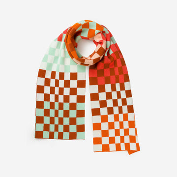 Flame Jade | Checkerboard Stripe Knit Winter Scarf Graphic 