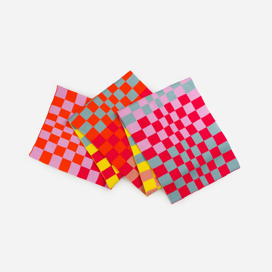 Poppy Magenta | Checkerboard Stripe Scarf