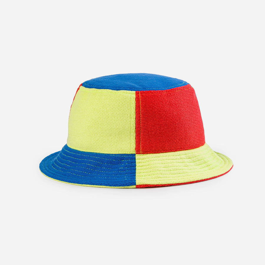 Lime Cobalt | Colorblock Bucket Hat Knit On Model Wearing