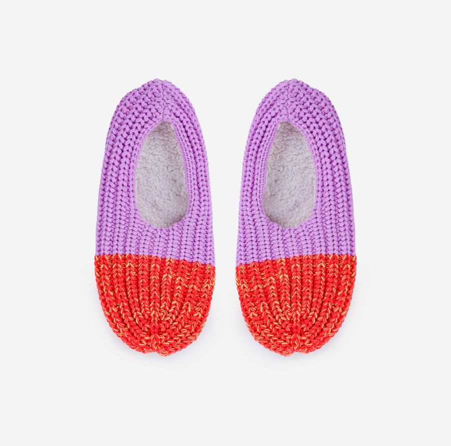 Kelly Peach | Colorblock Knit Socks Padded Sole Fully Lined Comfortable Warm Non Skid