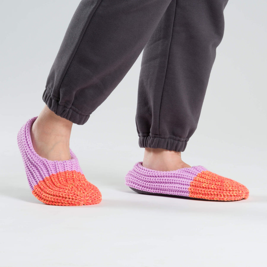 Kelly Peach | Colorblock Knit Socks Padded Sole Fully Lined Comfortable Warm Non Skid