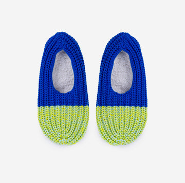 Cobalt Yellow | Colorblock Knit Socks Padded Sole Fully Lined Comfortable Warm Non Skid