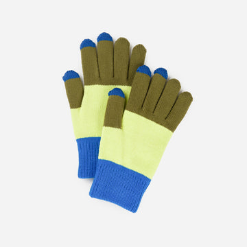 Lime Cobalt | Trio Colorblock Mens Unisex Knit Touchscreen Gloves