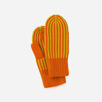Golden Olive Flame | Chunky Rib Knit Mittens Stripes Vertical 