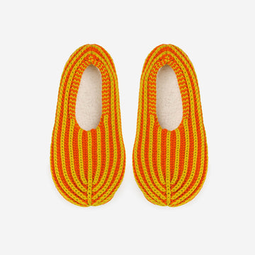 Golden Olive Flame | Chunky Knit Slippers Rib Stripe Padded