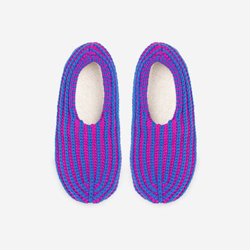 Magenta Cobalt | Chunky Knit Slippers Rib Stripe Padded