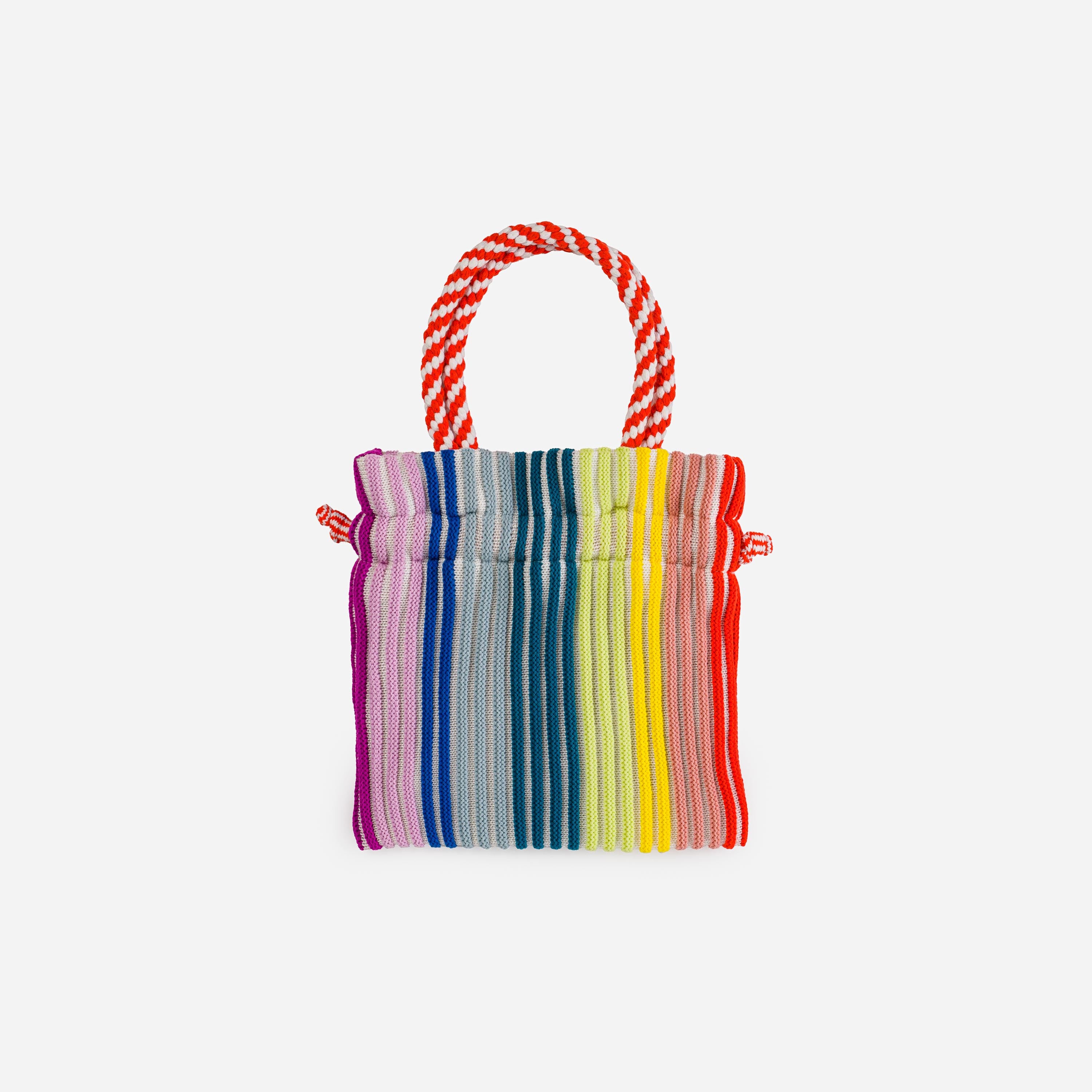Candy Stripe Mini Drawstring Knit Tote Striped Macrame Knotted Bag ...