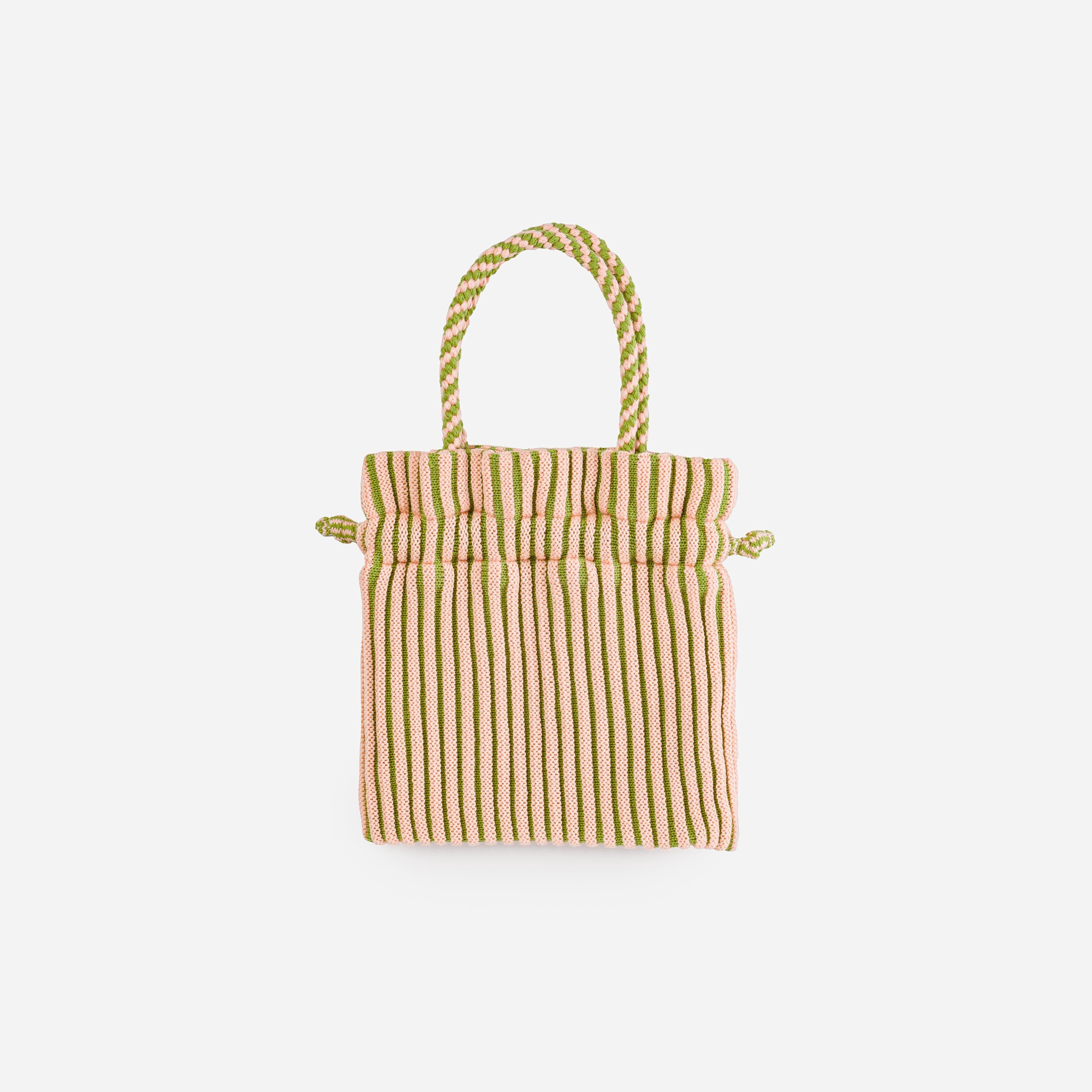 Candy Stripe Mini Drawstring Knit Tote Striped Macrame Knotted Bag ...