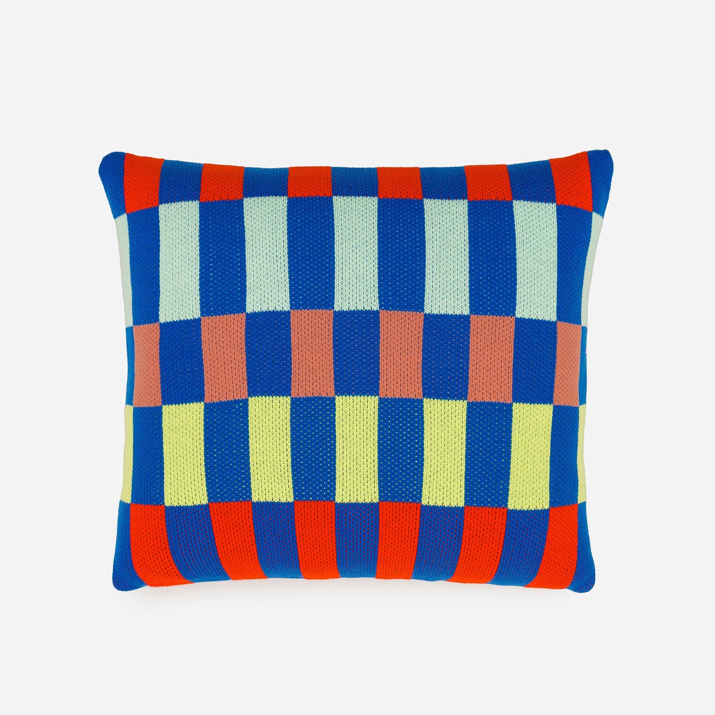 multi color checkerboard designed pillow cover knit
