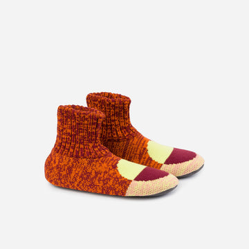 Lime Wine Red | Flip Dot Knit Sock Slippers Retro Soft Padded Socks Unisex Men's Extended SizesKnitted