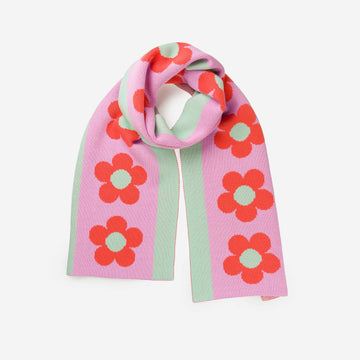 Lilac | Flower Daisy Stripe Knit Winter Scarf