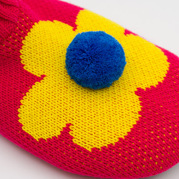 Flower Sock Slipper Knit Pom