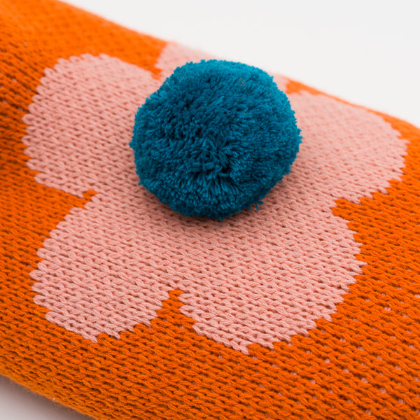 Stone Blue Green | Flower Sock Slipper Knit Pom
