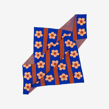 Cobalt | Flower Stripe Throw Knit Blanket Daisy