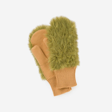 Moss | Fuzzy Faux Fur Colorblock Knit Mittens