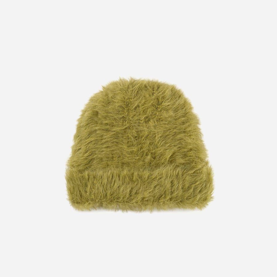 Rust | Faux Fur Fuzzy Knit Beanie Hat Furry On Model Wearing