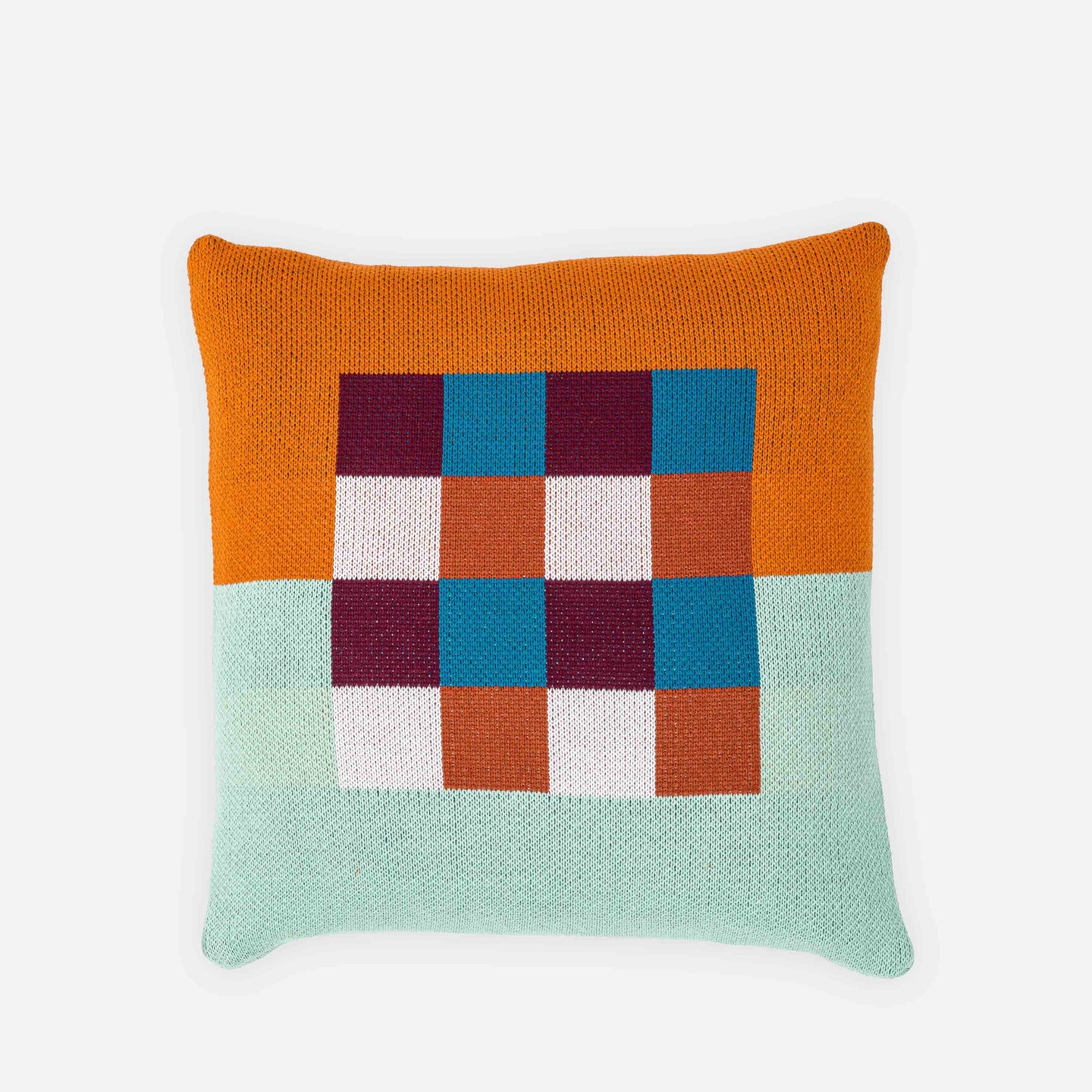 Knitted vibrant colors on the Gingham Checkerboard Pillow Cover