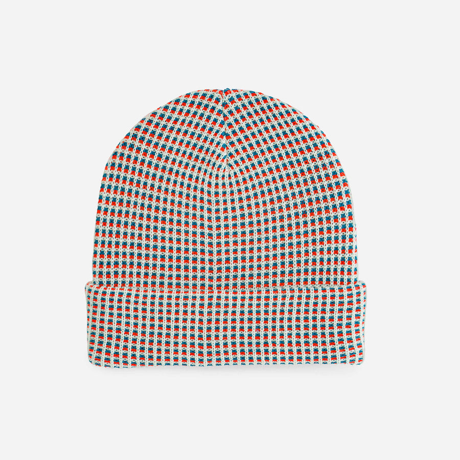 Coral | Simple Grid Knit Hat beanie slouchy unisex mens grid pattern