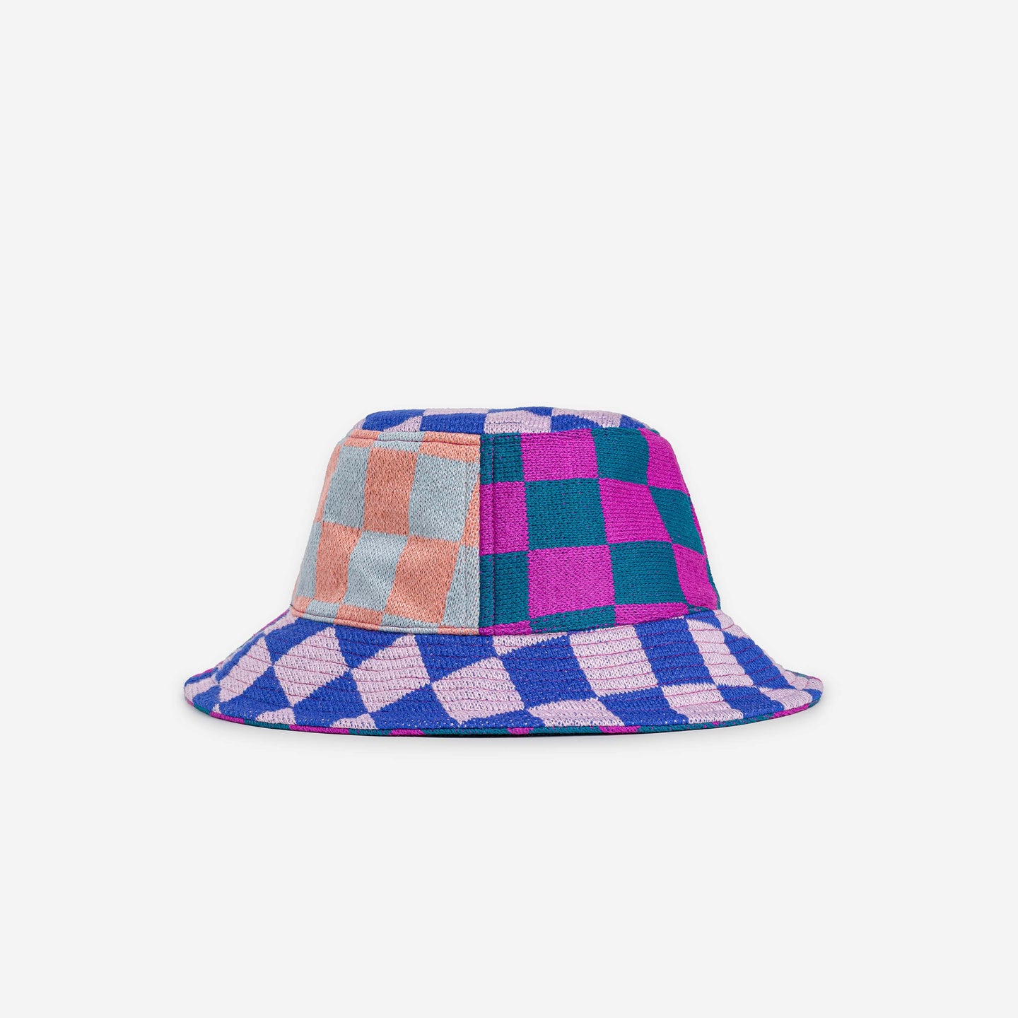 Lilac Teal Magenta Checkerboard Patchwork Bucket Hat