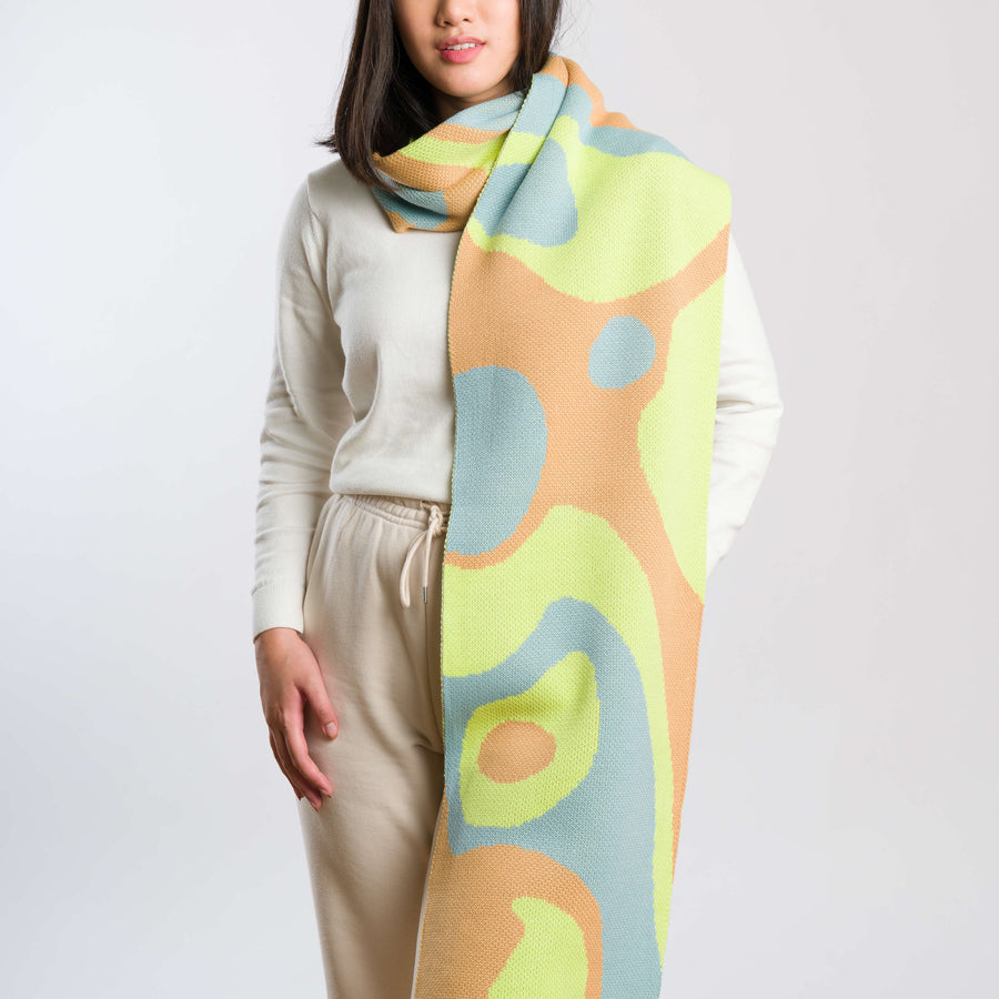 Jade Lilac | Marble Big Knit Scarf Swirls Pattern on model
