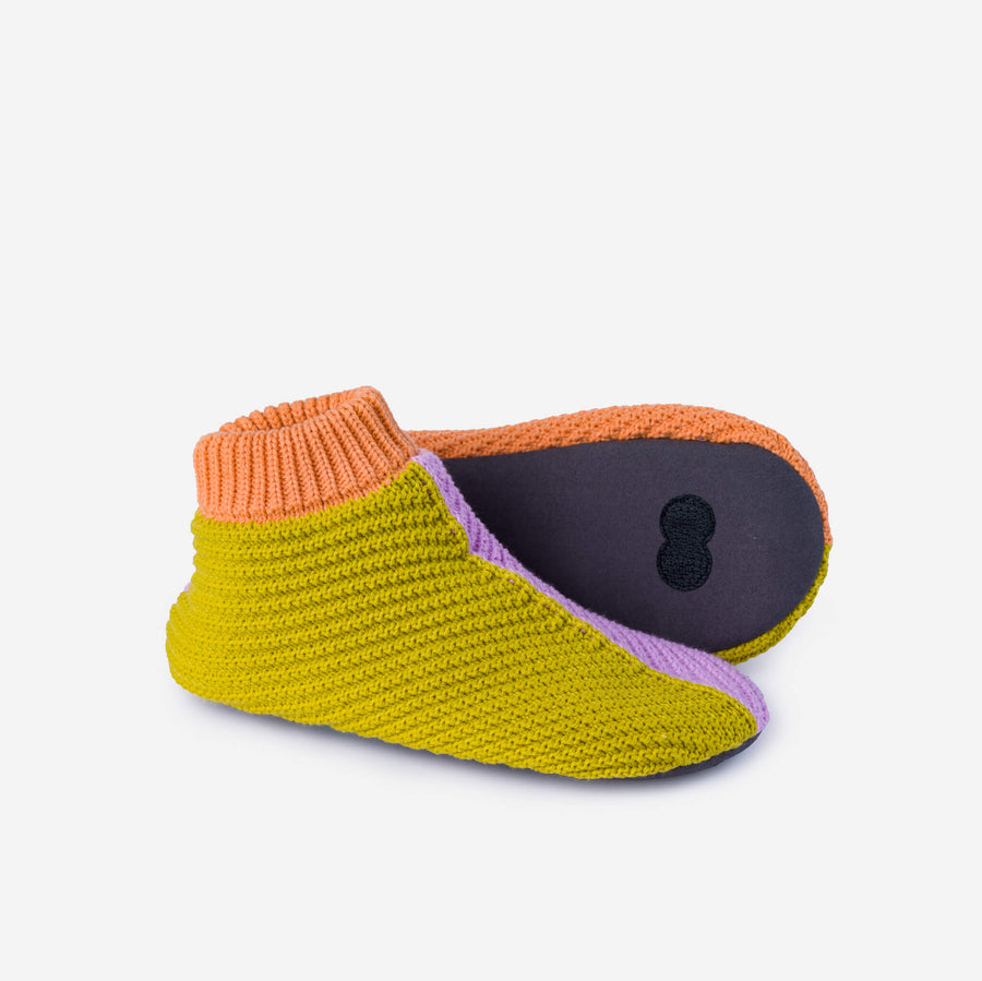 Lime Cobalt | Mismatch Bootie Knit Slippers Non Skid Lined Washable Sock Slippers Warm Comfortable