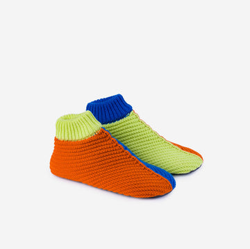 Lime Cobalt | Mismatch Bootie Knit Slippers Non Skid Lined Washable Sock Slippers Warm Comfortable