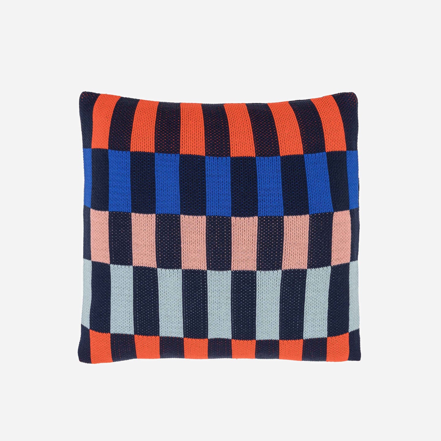 multi toned checkerboard designed knit pillow cover