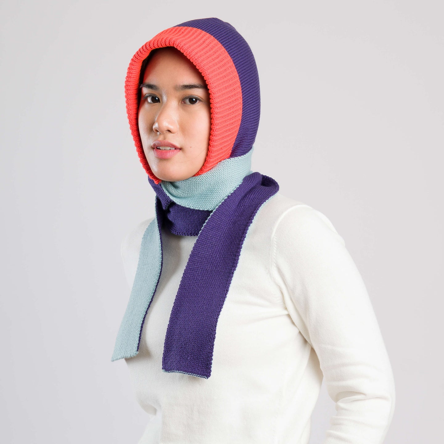Polder Knit Hooded Scarf Reversible On Model Wear