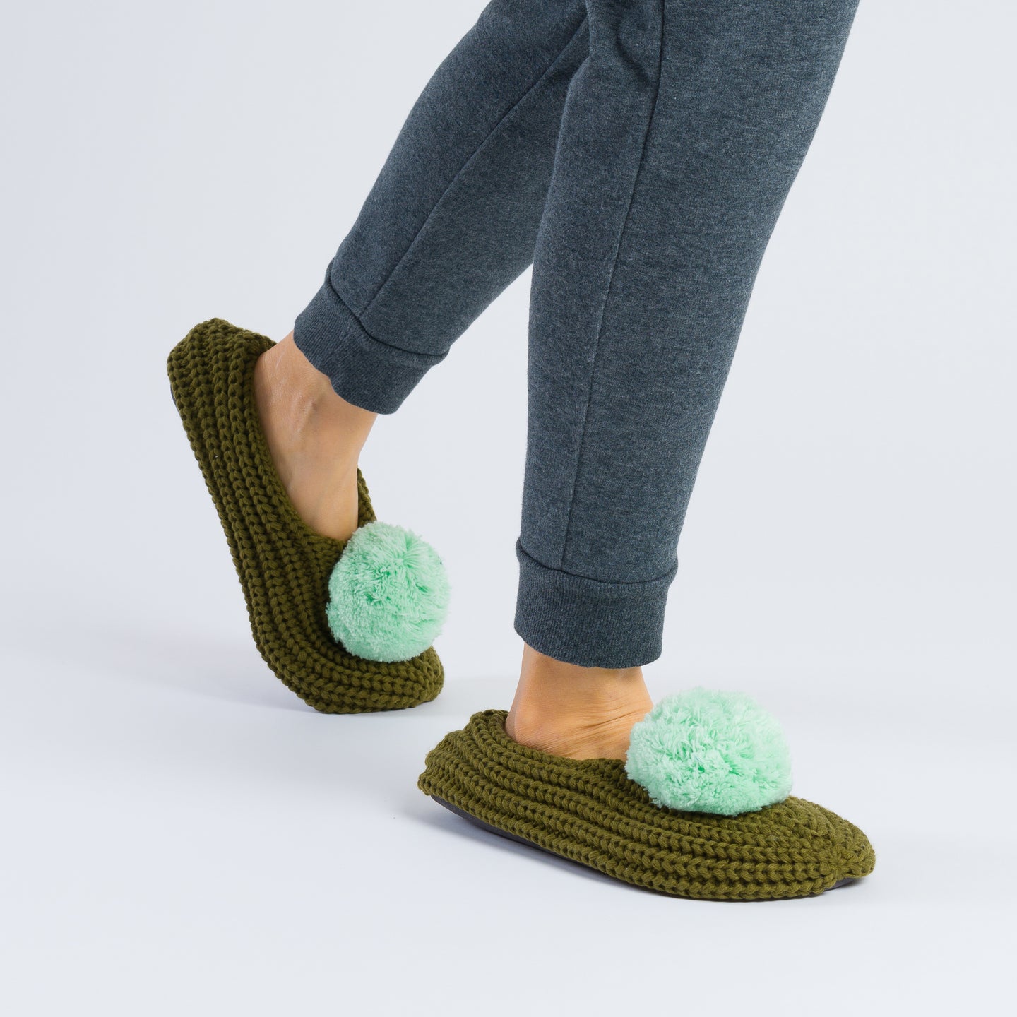Cozy Pom Fluffy Knit Sock Rib Knitted Yarn Slippers Colorful