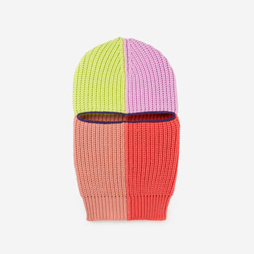 Lime Coral | Quattro Knit Rib Colorblock Cute Balaclava Ski Mask Colorful