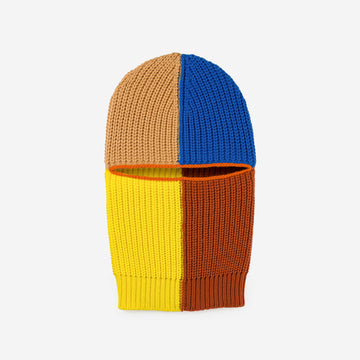 Cobalt Yellow | Quattro Knit Unisex Rib Colorblock Balaclava Ski Mask Colorful Yarn