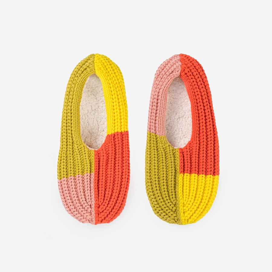Flame Jade | Quattro Rib Slippers Knit Mismatch Colorblock Cozy Colorful