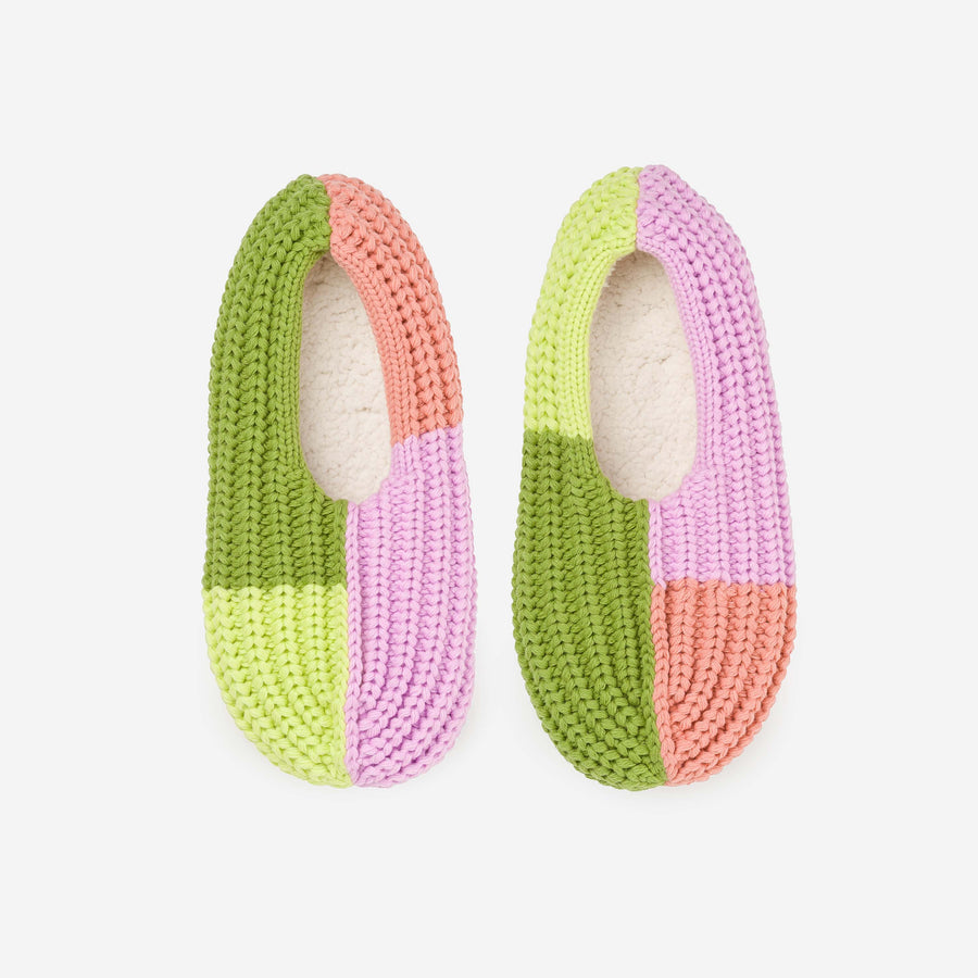 Flame Jade | Quattro Rib Slippers Knit Mismatch Colorblock Cozy Colorful