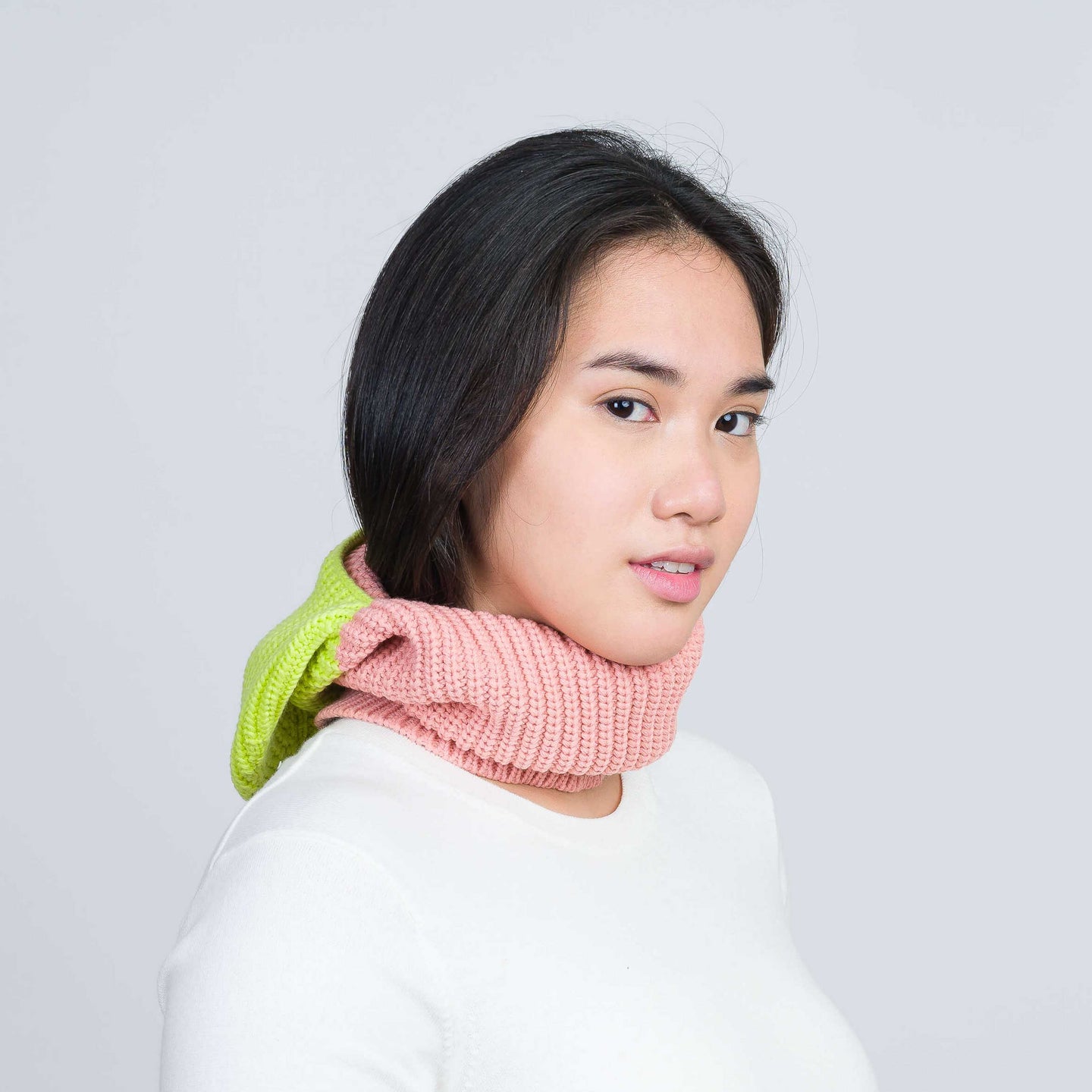 Colorblock Rib Knit Balaclava Ski Mask Winter Convertible Gaiter Soft Neckwarmer On Model Wear