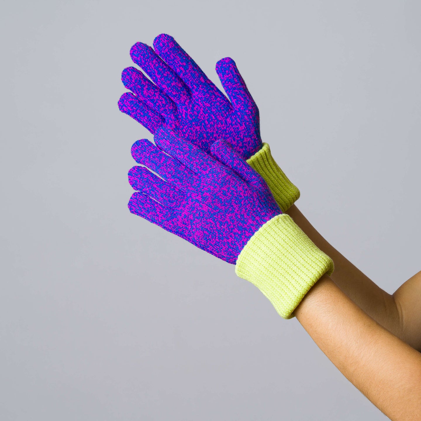 Long Rib Knit Gloves Contrast Cuff 