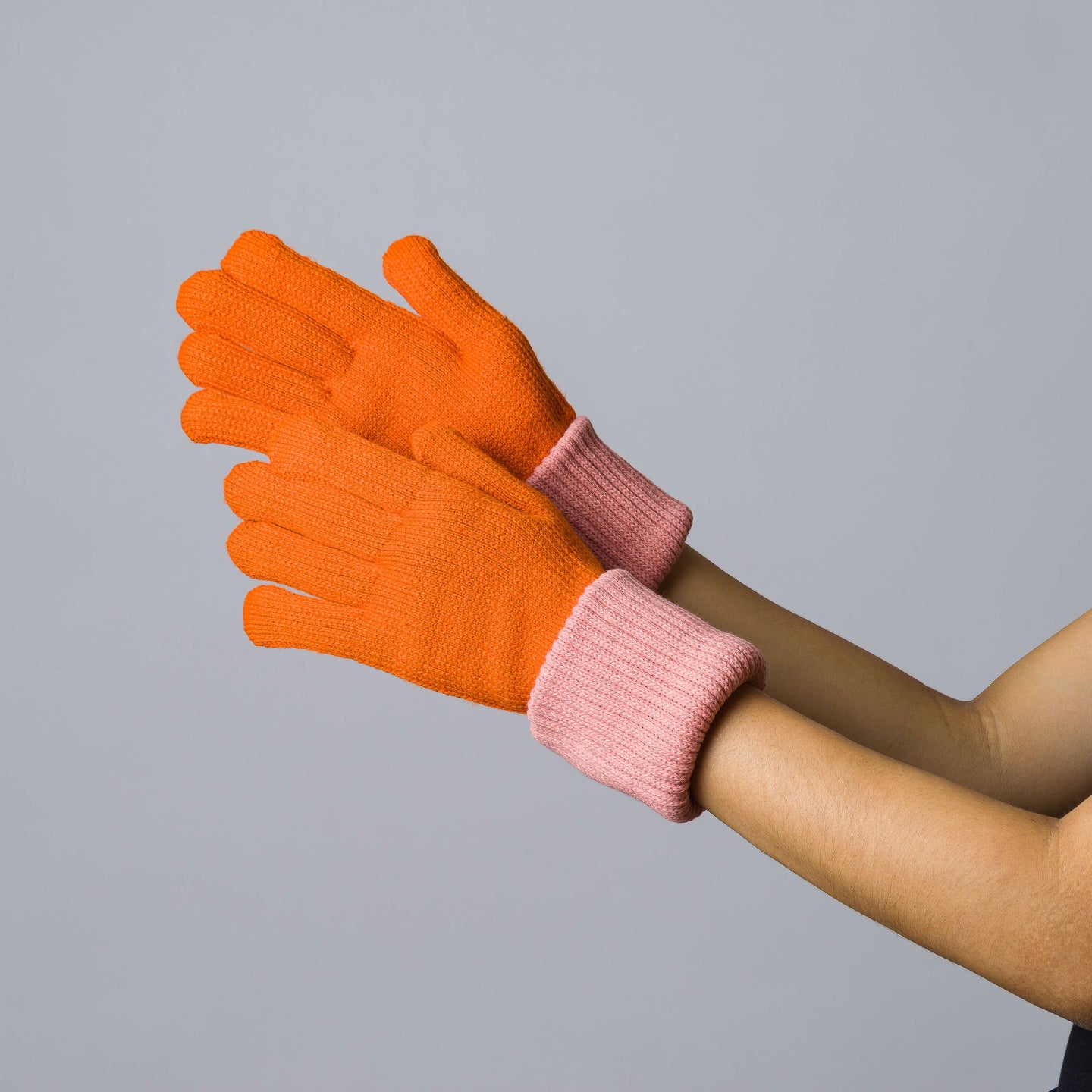 Long Rib Knit Gloves Contrast Cuff
