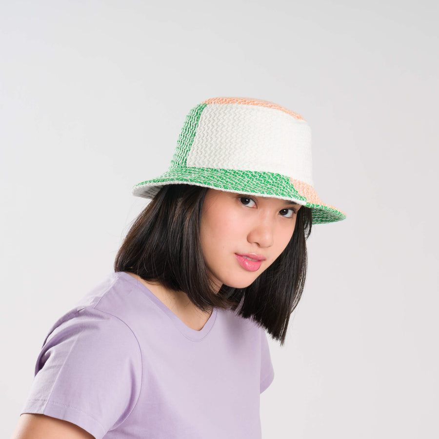 Kelly Peach | Squiggle Raised Stripe Knit Bucket Hat Crushable Sun Hat