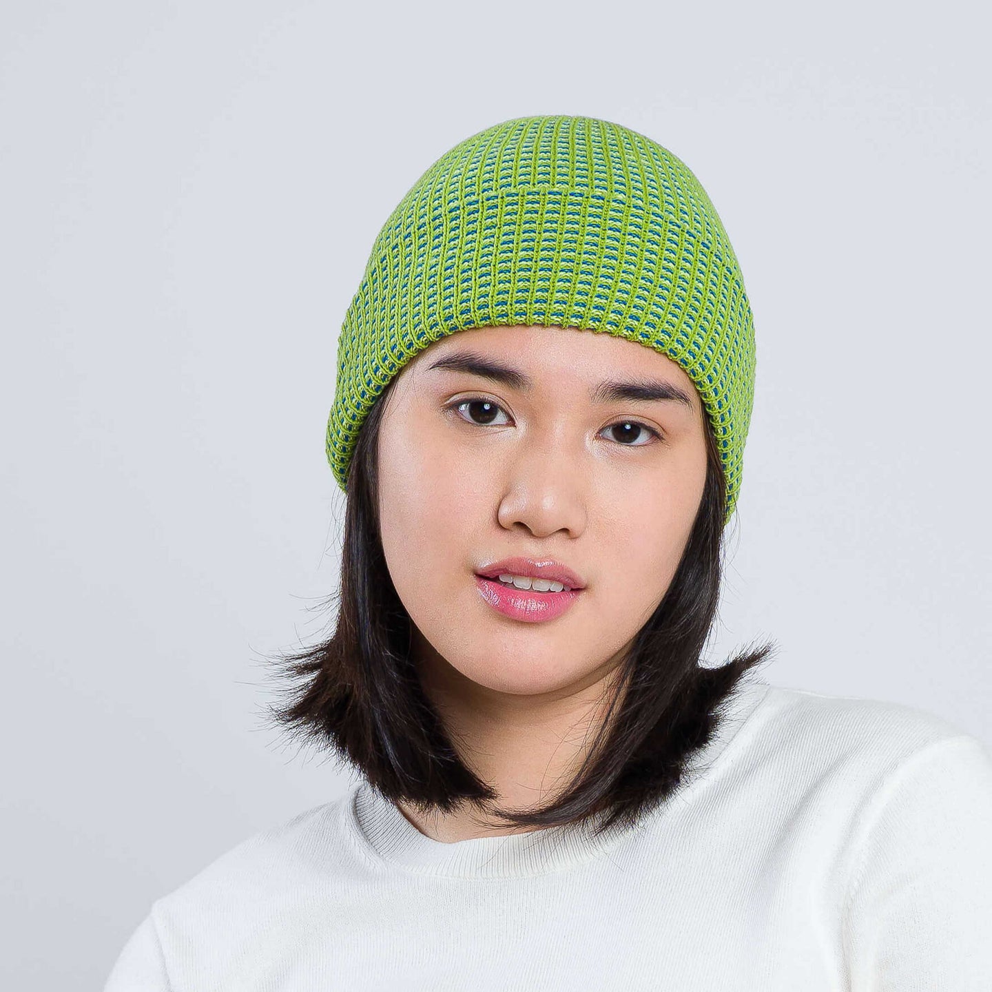 Grid Simple Rib Hat knitted hat green On Model Wear How to