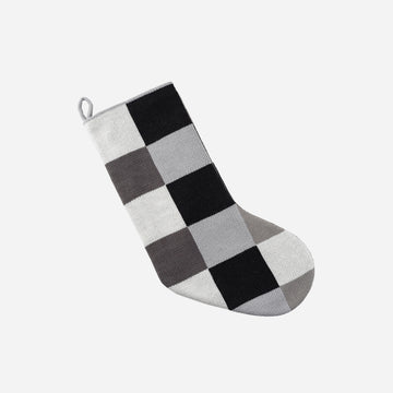 Black White | Knit checkerboard christmas holiday sock stocking