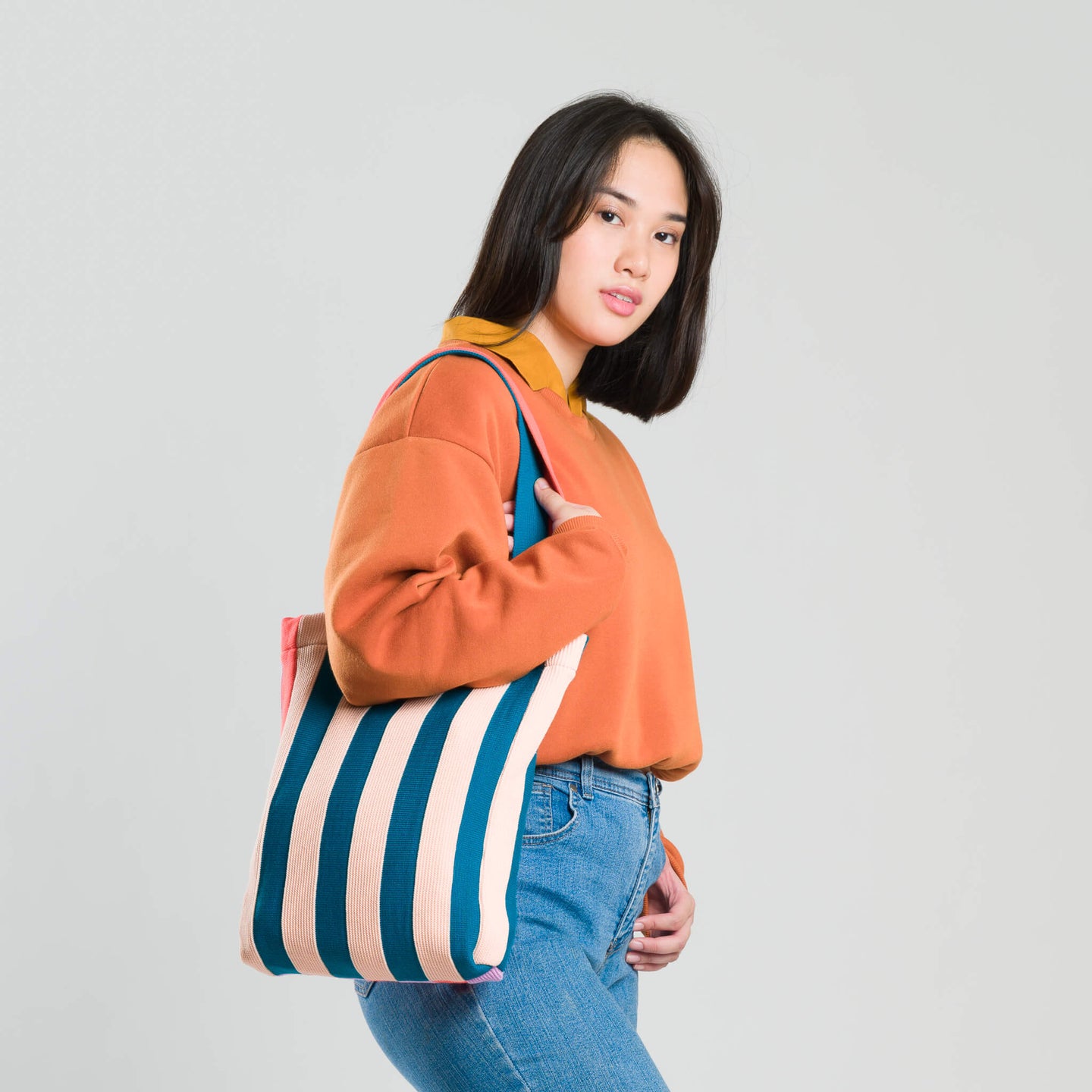 Super Stripe Knit Tote Book Bag Everyday Use washable