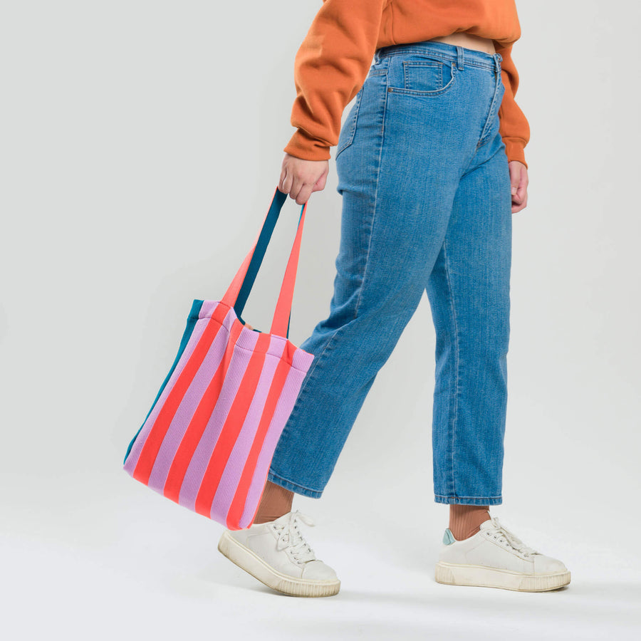 Golden Olive Flame | Super Stripe Knit Tote Book Bag Everyday Use washable
